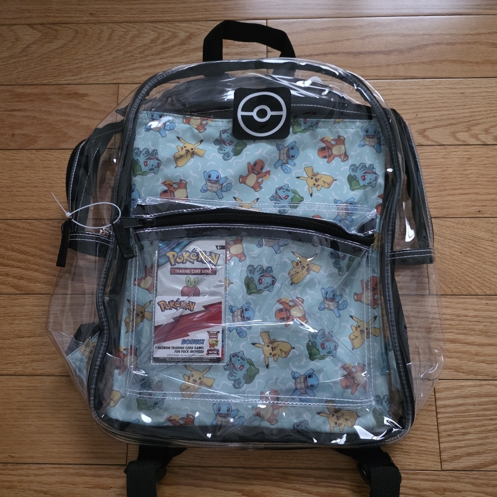 Pokemon Clear Backpack with Removable Pouch Plus Bonus Trading Card Fun Pack